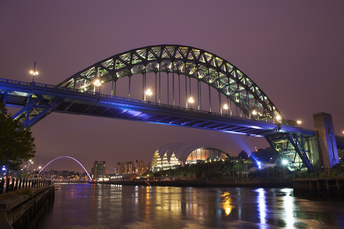 View of tyne bridge at night, Newcastle upon Tyne, United Kingdom